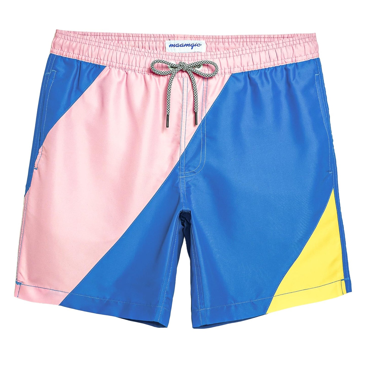 maamgic Mens Swim Trunks Quick Dry Swim Shorts with Mesh Lining Funny Swimwear Bathing Suits 7inch Color Blocking X-Small
