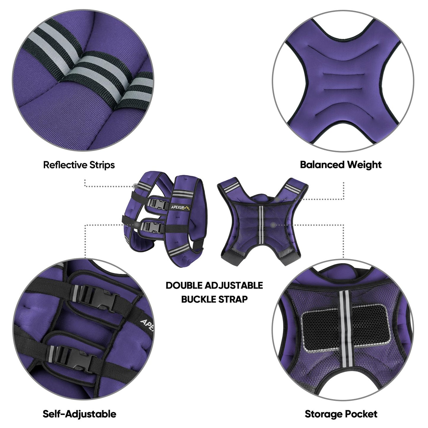 APEXUP 20lbs Weighted Vest Men Women, Weight Vest for Women Workout Equipment for Strength Training Running (Purple)
