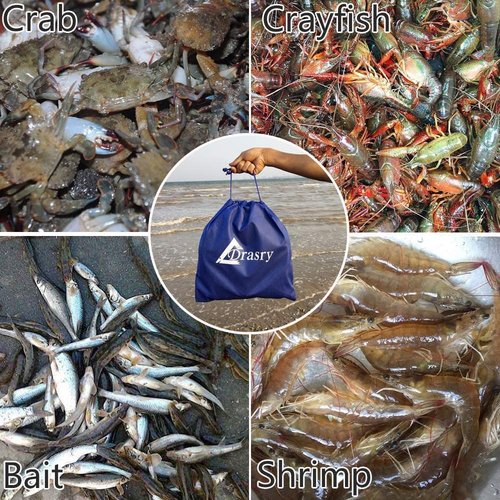 Drasry Crab Trap Bait Lobster Crawfish Shrimp Portable Folded Cast Net Magic Collapsible Fishing Traps Nets Accessories for Blue Crabs 1PCS 23.6 x 11.8in Black (0.39 in Mesh)
