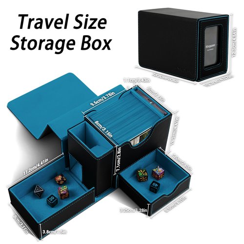 Stepane MTG Commander Deck Box, 5 in 1 Collectible Trading Card Storage Box, MTG Deck Box, Travel Essentials for MTG, PTCG TCG enthusiasts Black/Cyan