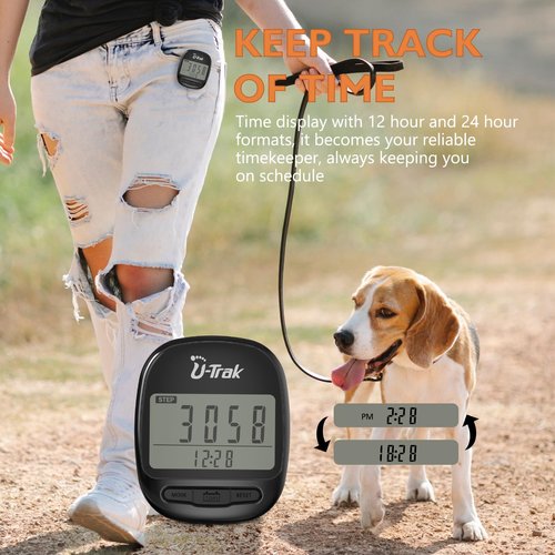 Pedometer for Walking Simple Step Counter Accurate Step Tracker Pedometer Clip On with 7 Days Memory Distance Miles/Km, Calorie Counter, Clo (Black)