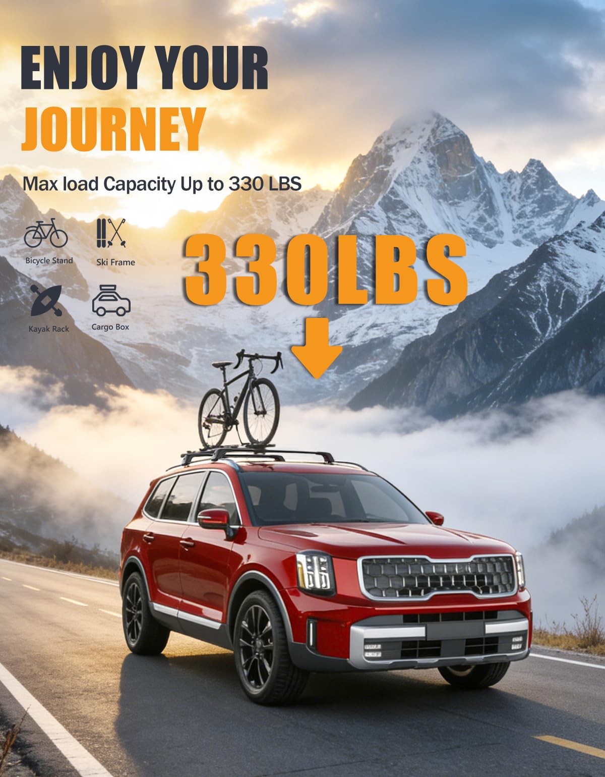 KINGGERI 330lbs Roof Rack Cross Bars Fit for Kia Telluride 2019 2020 2021 2022 2023 2024 2025 2026 EX S SX SX-Prestige, Lockable Heavy Duty Aluminum Roof Rails Crossbars (Not for LX, X-Line or X-Pro)