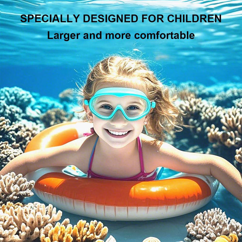 Fodeuxp 2025 New HD Children's Large Frame Waterproof and Anti-fog Swimming Goggles, Wide View Swim Goggles for Kids 3-15 (Purple&Pink)