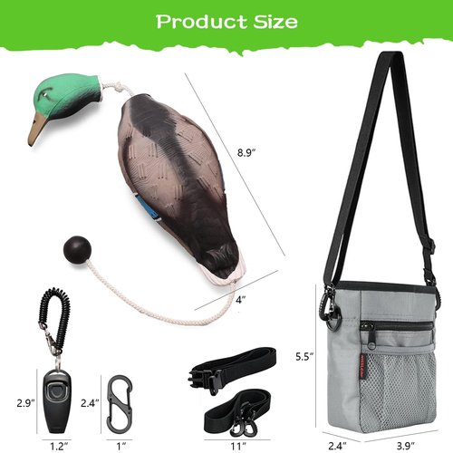 ZRD Dog Training Kit, Dog Duck Toy, Duck Dummy Bumper for Dog, Duck Hunting Kit with Dog Treat Pouch, 2in1 Dog Training Clickers and Whistle - Dog Retriever Outdoor Training Kit