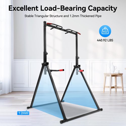 Fenjidrop Foldable Pull Up Bar Stand, 440LBS Capacity Adjustable Height Dip Station for Home Gym, Strength Training Equipment for Calisthenics, Pullups, and Dips