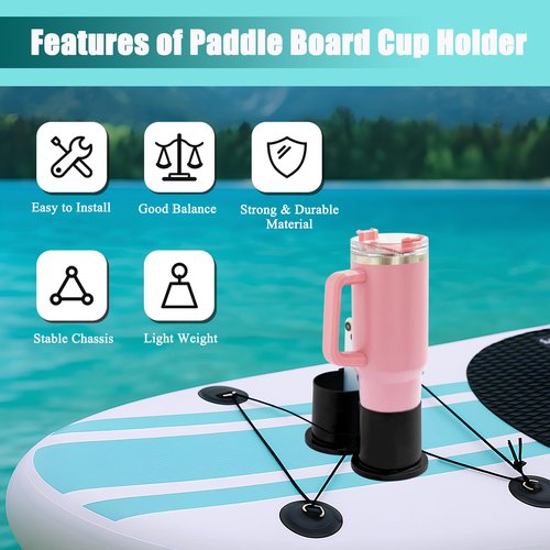 Paddleboard Cup Holder, 3.15″ Diameter Paddle Board and Kayak Drink Holder, 2-in-1 Paddle Board Cup and Phone Holder Accessories for SUP Kayak Boat(Black)