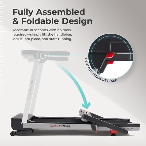 Sunny Health & Fitness Foldable 15 Level Auto Incline Treadmill, 20" Wide Running Belt, Quiet Brushless, Digital Display, 300 LB Weight Capacity, SunnyFit App Bluetooth Connection- SF-T723030