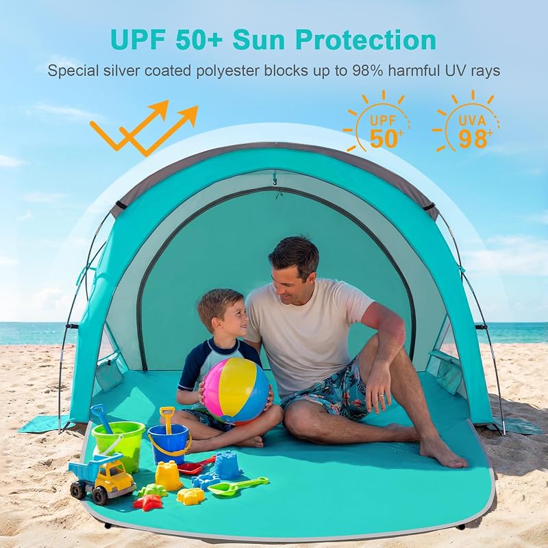 Gorich Turquoise Beach Tent Sun Shelter UPF50+ 2 Doors 66" L 48" W 42" H