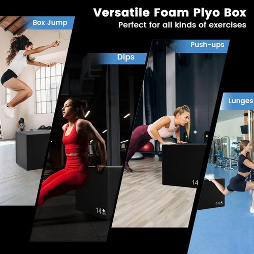 Goplus 3 in 1 Foam Plyometric Jump Box, High Density Foam Plyo Box w/Non-Slip & Easy-to-Clean PU Cover for Home Gym Fitness Training HIIT Exercise, No Assembly (16" x 14" x 12)