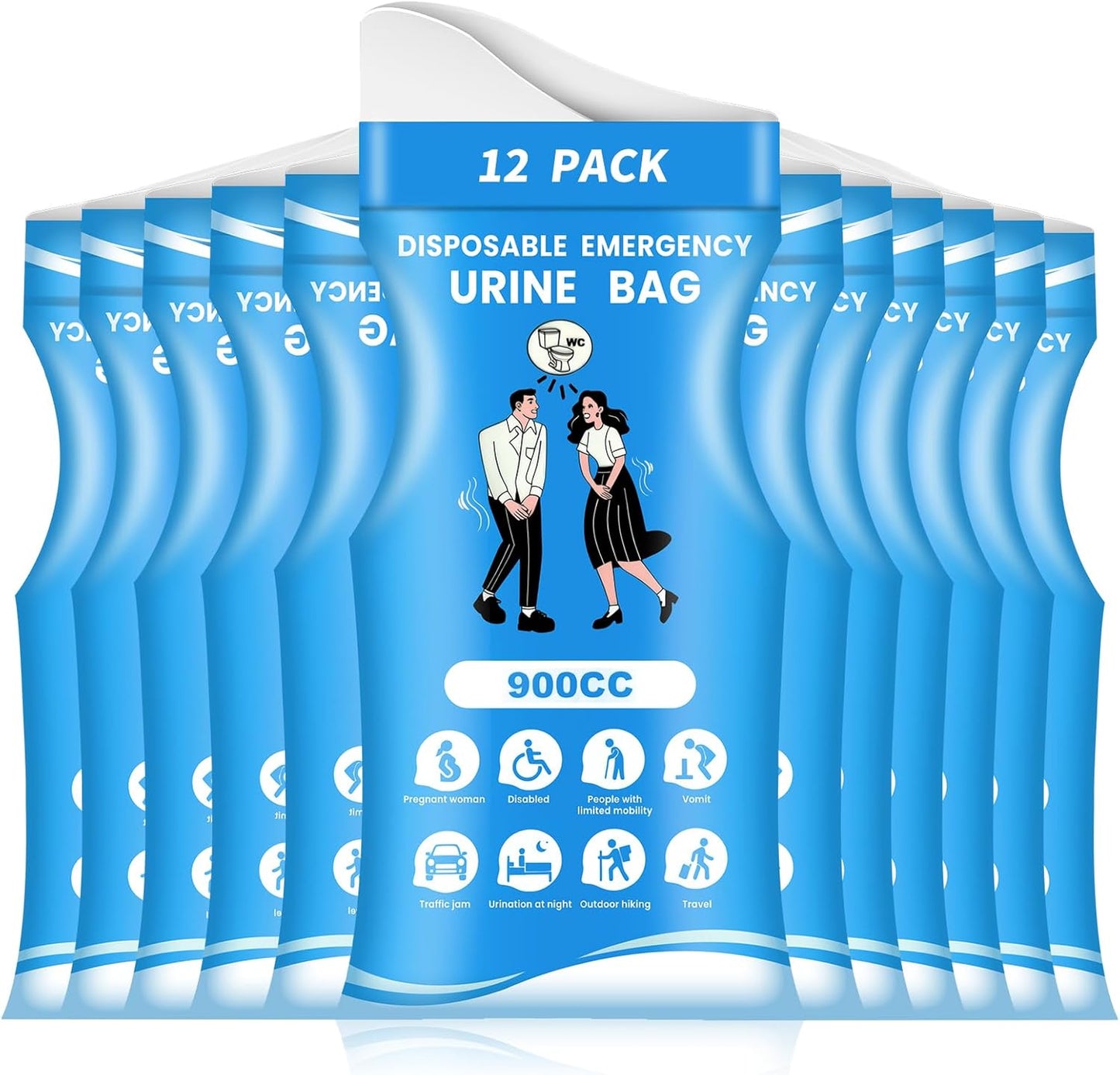 12/24 Pcs Disposable Urine Bags, 3rd Generation 900ML Emergency Portable Pee Bags for Travel for Men/Women, Unisex Leakproof Urinal Bag, Odorproof Urinal Bag Vomit Bags for Hiking Traffic Jam