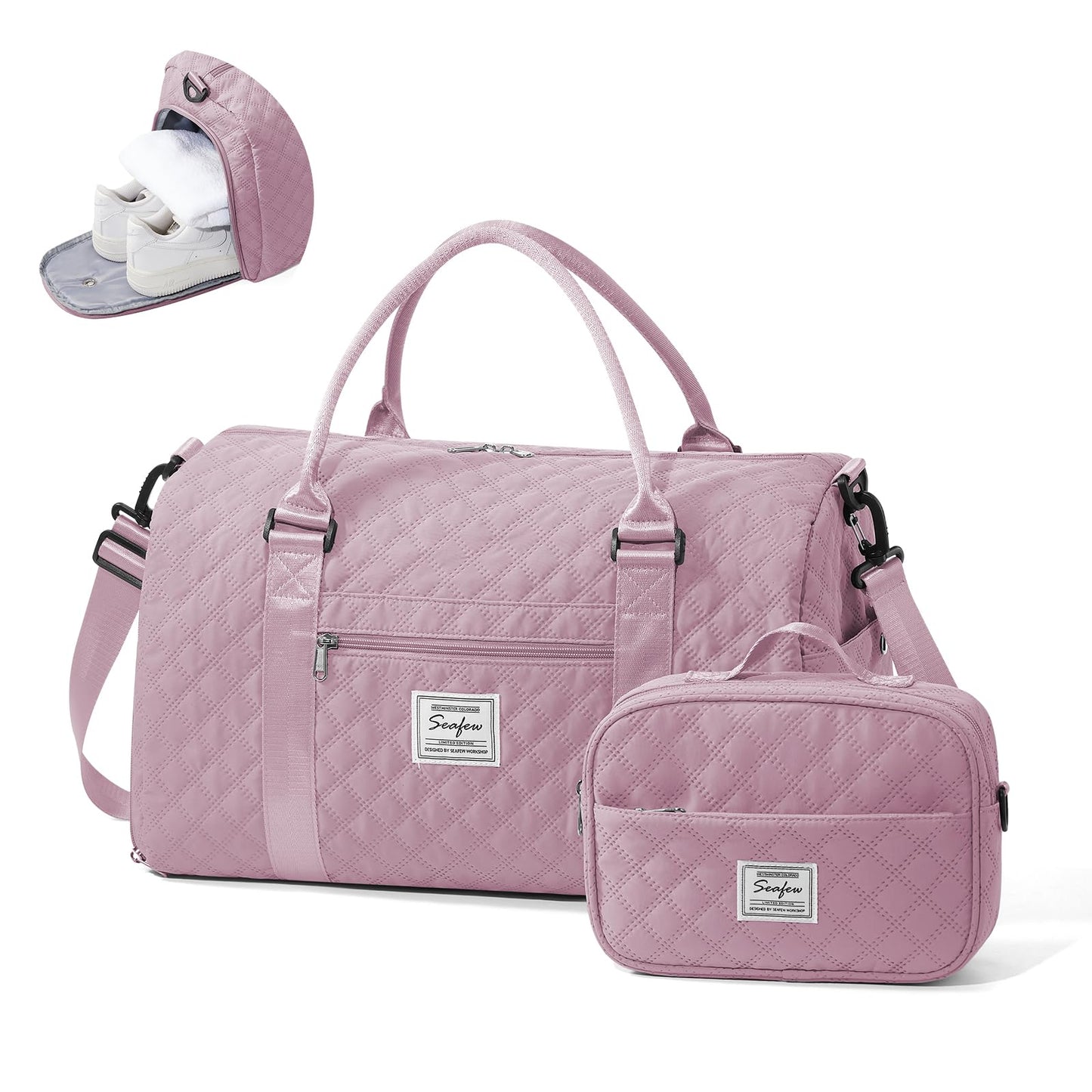 Gym Duffle Bag for Women with Shoe Compartment Waterproof Travel Tote Bags Personal Item Carry On Weekender Overnight Bags with Toiletry Bag Swimming Yoga Bags Hospital Holdalls Purple