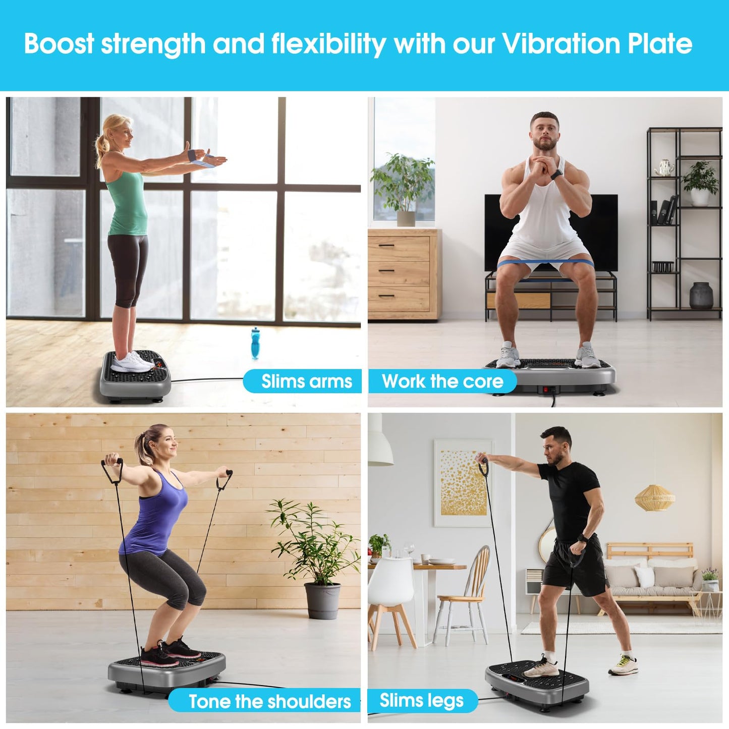 SoftGym Vibration Plate Exercise Machine for Lymphatic Drainage Weight Loss,120 Speed Levels Vibrating Platform with Resistance Bands,Full-Body Workout Equipment for Muscle Toning