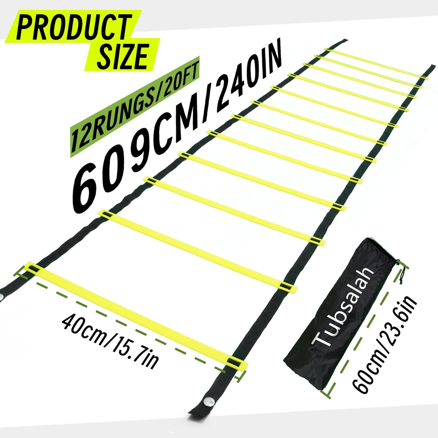 Tubsalah 20ft Adjustable Agility Ladder with Carry Bag