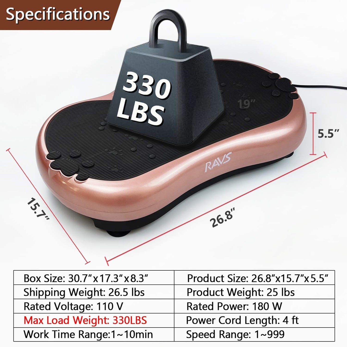 RAVS Vibration Plate Exercise Machine Whole Body Workout Machine Vibration Fitness Platform Machine Home Training Equipment with Resistance Bands, Remote Control and Max Load 330lbs