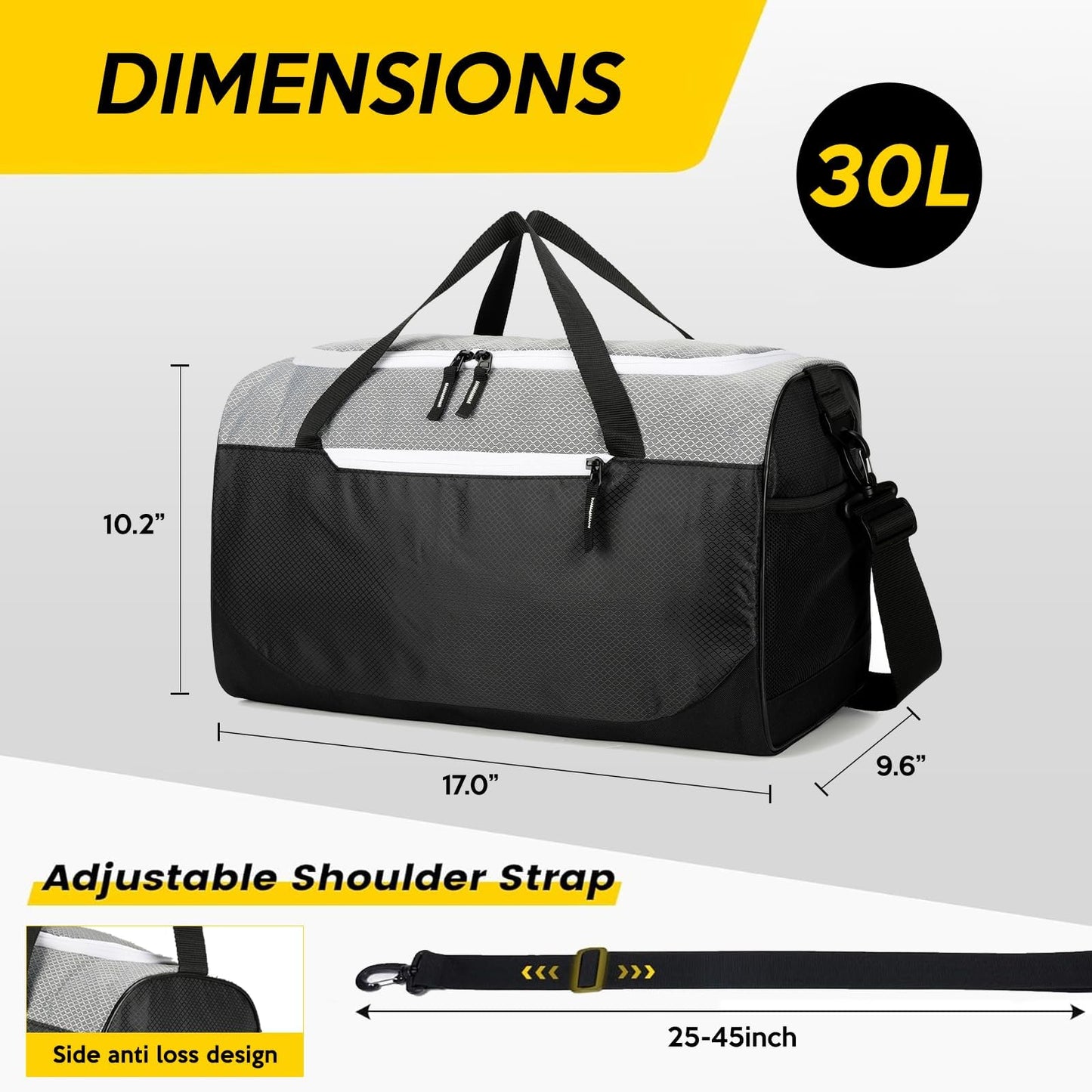 Uarition 17 inch Small Gym Bag for Men, Foldable Duffle Bag for Travel, Carry On Duffel Bags for Airplanes, Black