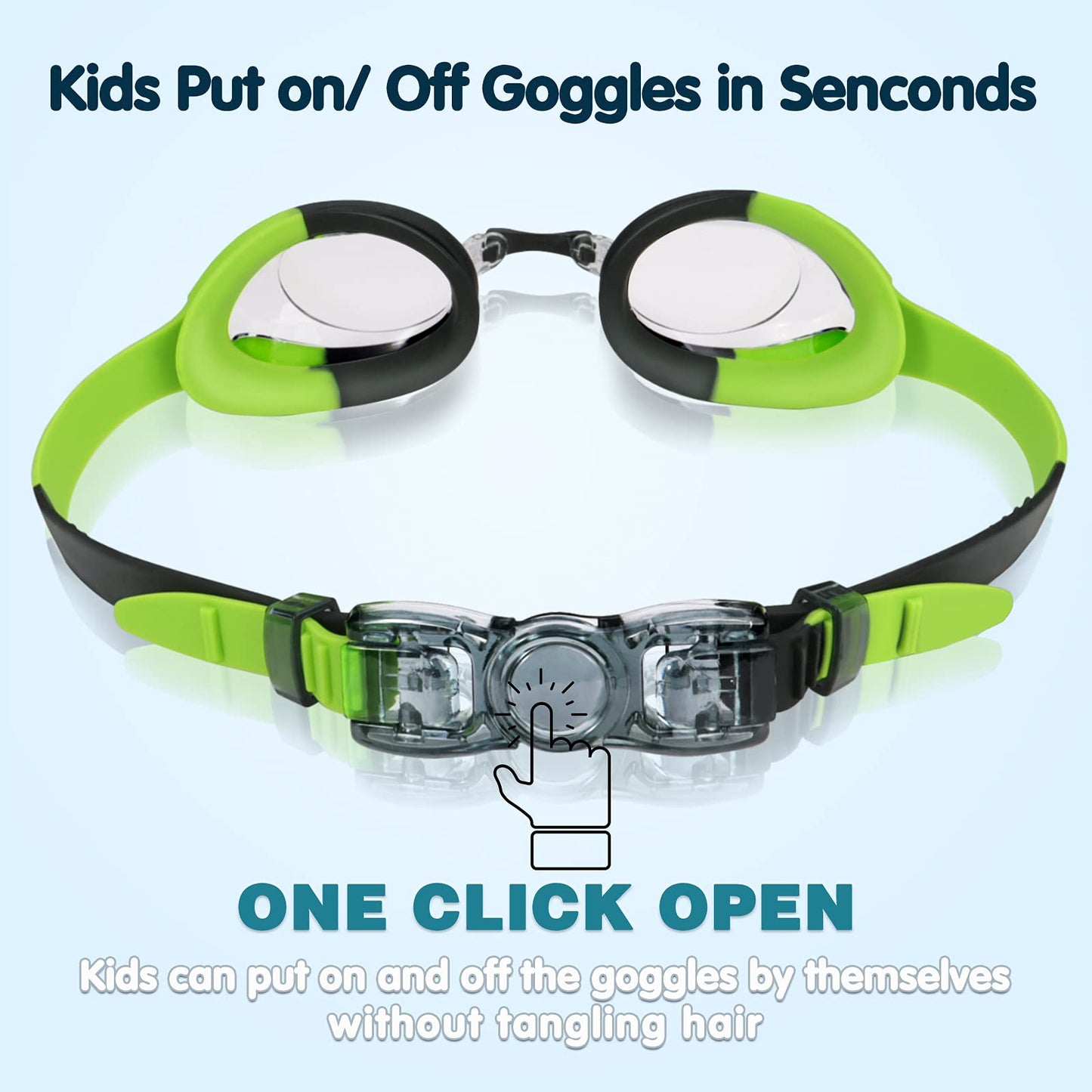 Keary Kids Swim Goggles for Toddler Children Girls Boys Youth, Anti-Fog Waterproof UV Protection Crystal Clear Vision Flat Lens Water Pool Goggles with 3 Nose Pieces