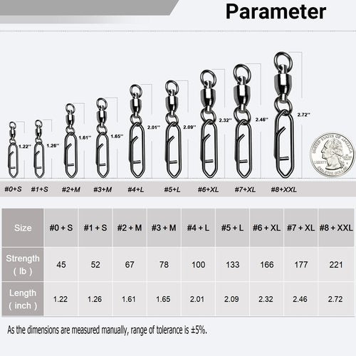 AMYSPORTS High Strength Snap Swivels Stainless Bearing Rolling Fishing Swivel Freshwater Snap Swivels Fishing Clip Steel Black Nickel, 25pcs, 45lbs