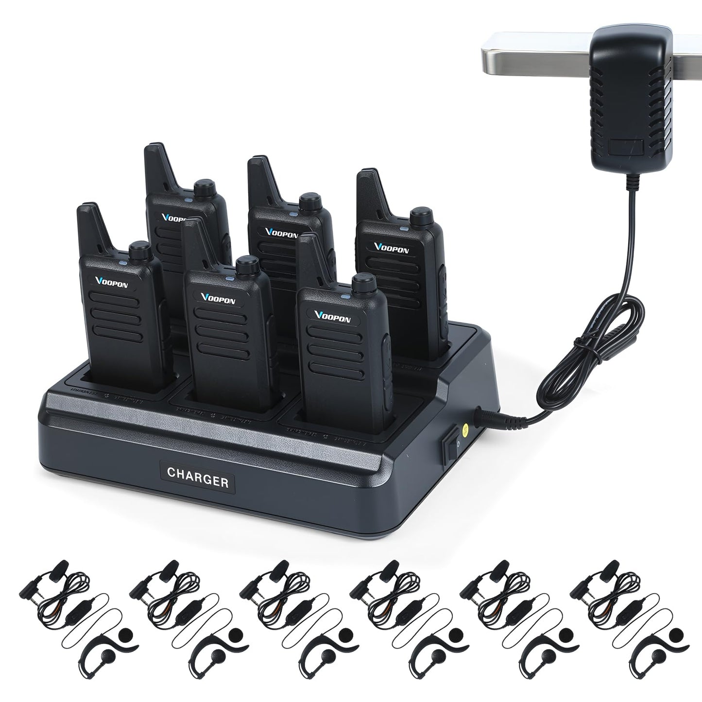 Rechargeable Walkie Talkies for Adults with 6 Way Muti Unit Gang Charger Earpieces 22 FRS Channels Two-Way Radios Long Range VOX Mini Transceivers for Business Company Camping Church Shop (6 Pack)