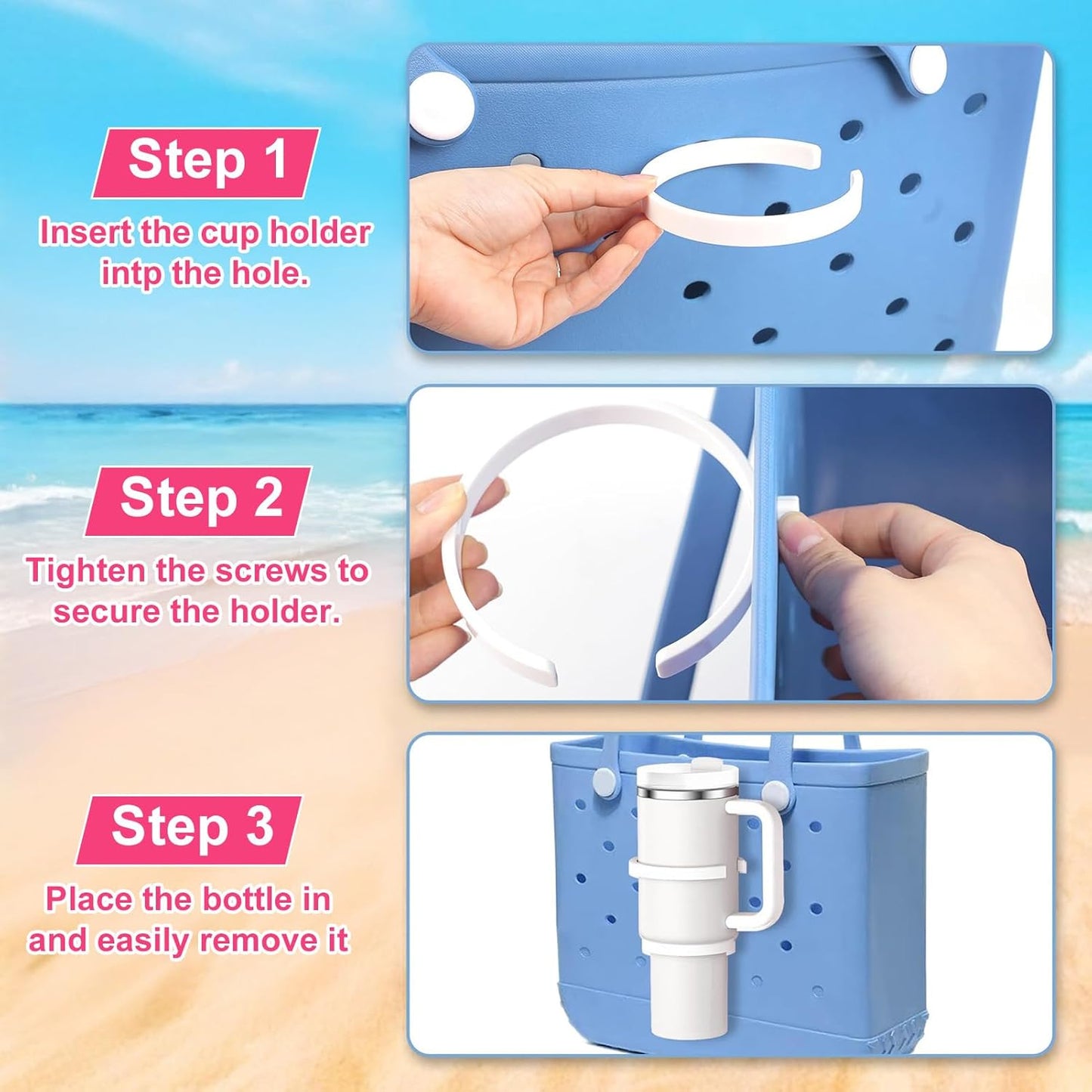 2 Pack Bogg Bag Cup Holder for Stanley 30oz 40oz, Adjustable Insert Drink Water Bottle Holder Stanley Cup Accessories Compatible with Simply Southern Beach Tote Bag, Bogg Bag Accessories