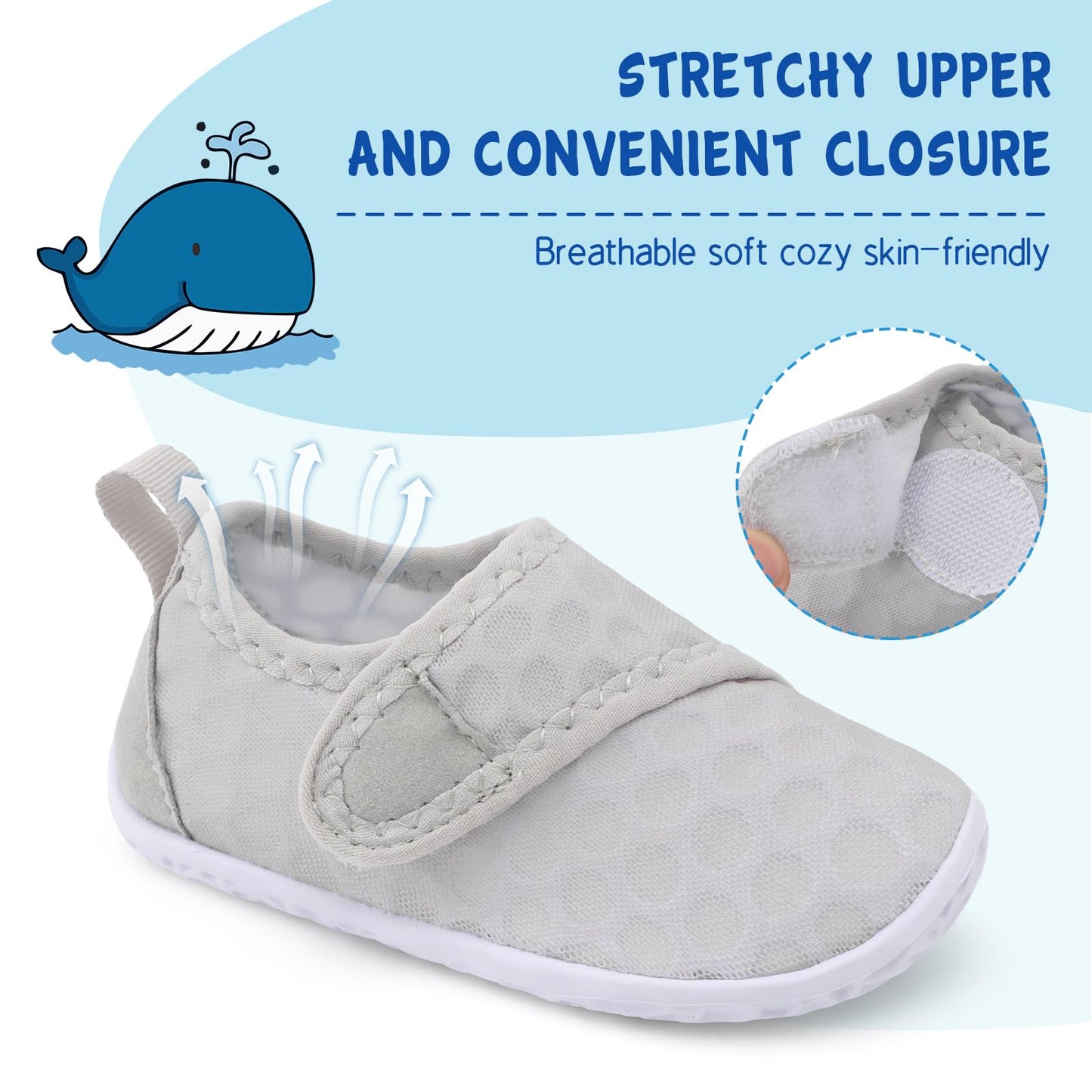 LeIsfIt Boys Girls Water Shoes Kids Aqua Socks Toddler Quick-Dry Swimming Shoes Non-Slip Summer Shoe for Beach Pool Surf, LightGrey, 9 Toddler