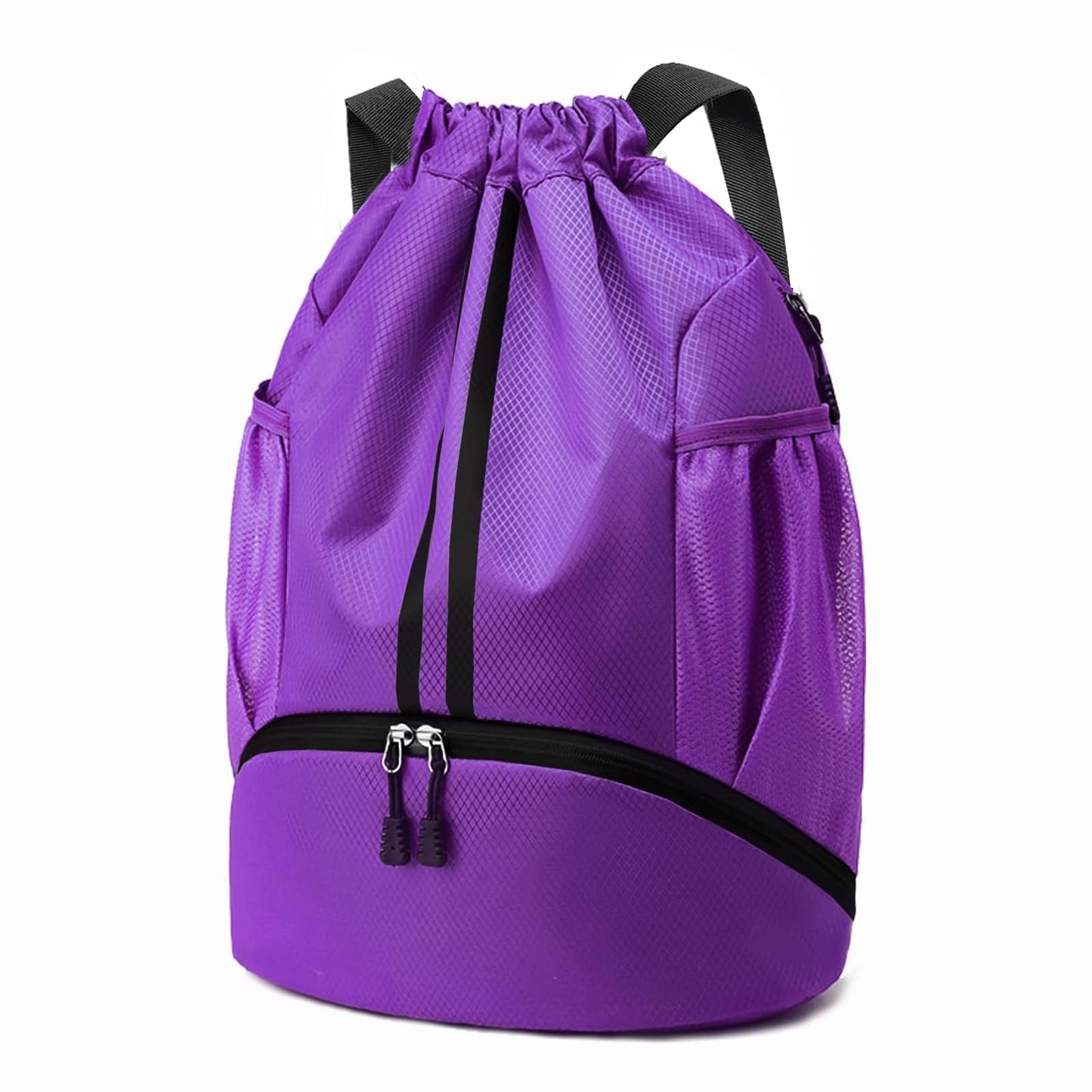 Hoedia Sports Drawstring Backpack - String Swim Gym Bag with Shoes Compartment and Wet Proof Pocket for Women and Men