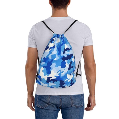 HEILIVIO Drawstring Bags Blue White Camouflage Backpack Bag Travel Beach Sport Gym Sack String Yoga Bag For Men Women