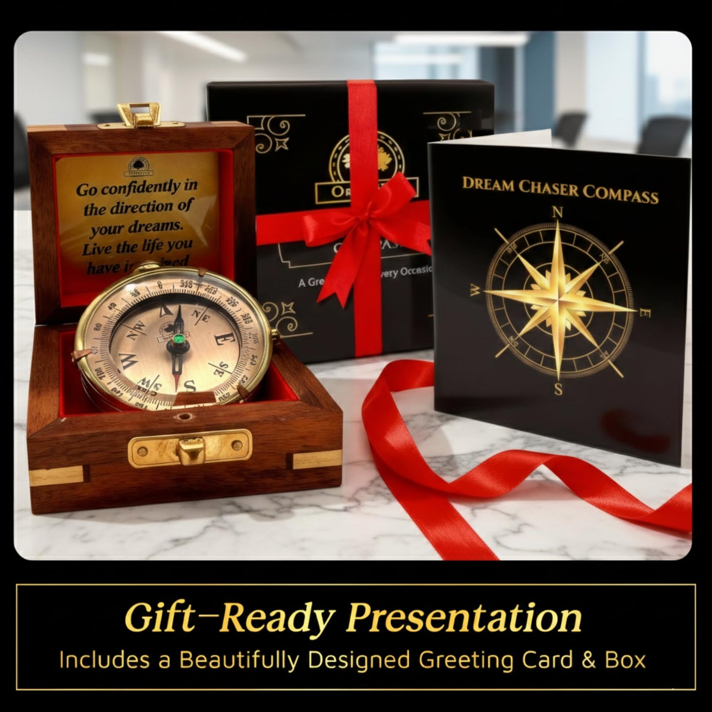The Dream Chaser Compass - Go Confidently -2026 Unique Graduation Gifts for Him, College, High School, Cool Birthday Gift Idea for Son, Boys, Motivational Greeting Card Included