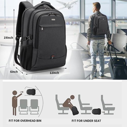 DUSLANG 17 Inch Laptop Backpack for Travel Water Resistant College Backpack for Men/Women Laptop Bag with USB Charging Port,Black