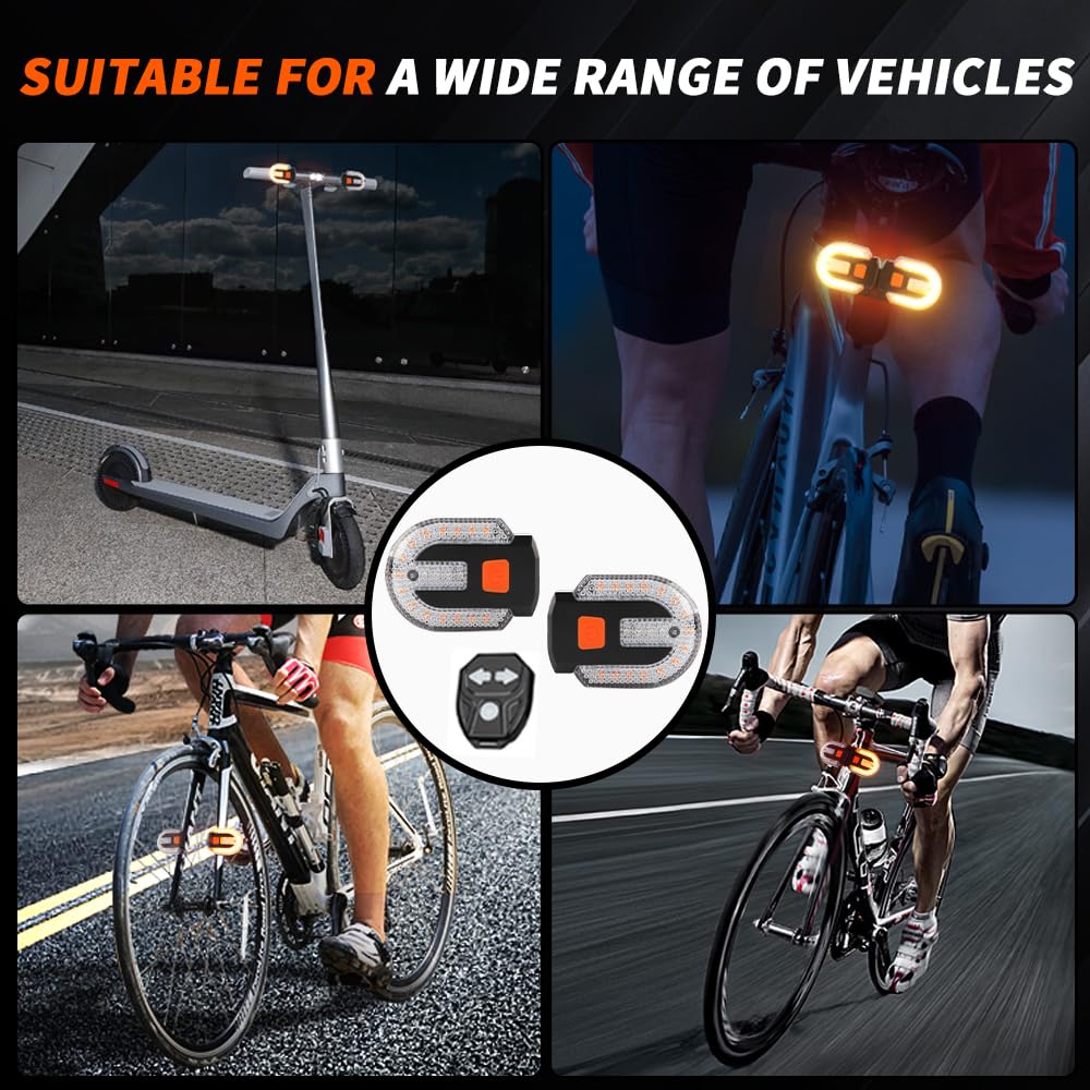 UPXSXT 4Pcs Turn Signals for Bicycles with Alarm, USB Charging Remote Control Split/Integrated Bike Tail Light 5 Modes Waterproof Strobe Bike Rear Lights Can be Mounted on Front and Rear of Bicycle