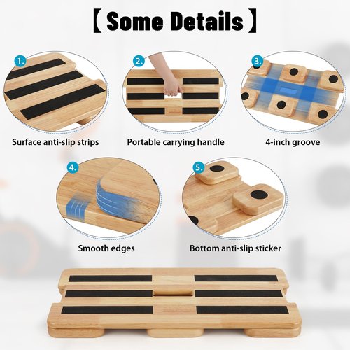 Retyion Wooden Exercise Board, Resistance Band Foot Plate with Non-slip Design, Wood Fitness Board for Resistance Band Training, Workout Bands, Balance, Stretching, Flexibility Exercise Home Gym