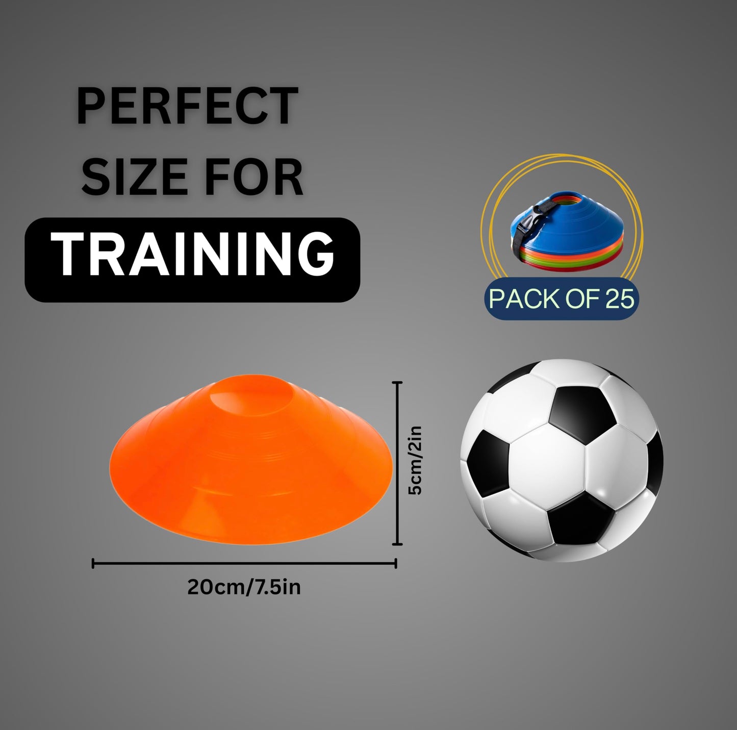 AgilMove Soccer Training Cones (Pack 25, Multi Colors) with Mesh Bag & Strap, Unbreakable Sports Cones for Soccer, Basketball, Football Baseball Training Equipment, Agility Cone for Drills Training