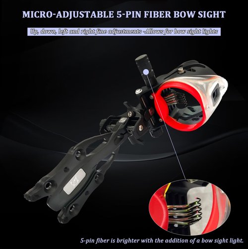 5-Pin Bow Sight for Compound Bows – Micro Adjustable Archery Sight with 0.019" Fiber Optics and Hunting Bow Sight Light.