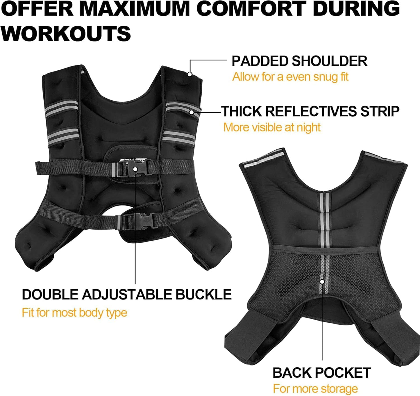 Weighted Vest Weighed Vest Women Men Kids, 16lb Body Weight Vest with Reflective Stripe, Adjustable Weighted Vest for Strength Training, Running, Walking, Workout, Jogging