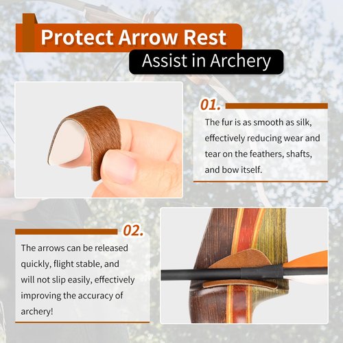 SPG Arrow Rest for Recurve Bow - 4 Pairs Fur Recurve Arrow Rest Adhesive Bow Shelf Rest Stick on Traditional Recurve Bow for Hunting Shooting Archery Practice (Brown)