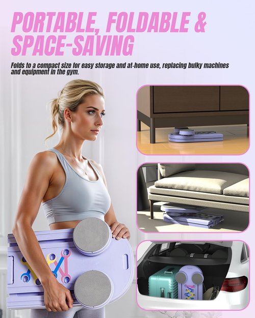 FUNWICT Pilates Board Pilates Reformer Set, Pilates Board for Home Workout Foldable Pilates Reformer Board for Women, 6 in 1 Multifunctional Pilates Equipment (Purple)
