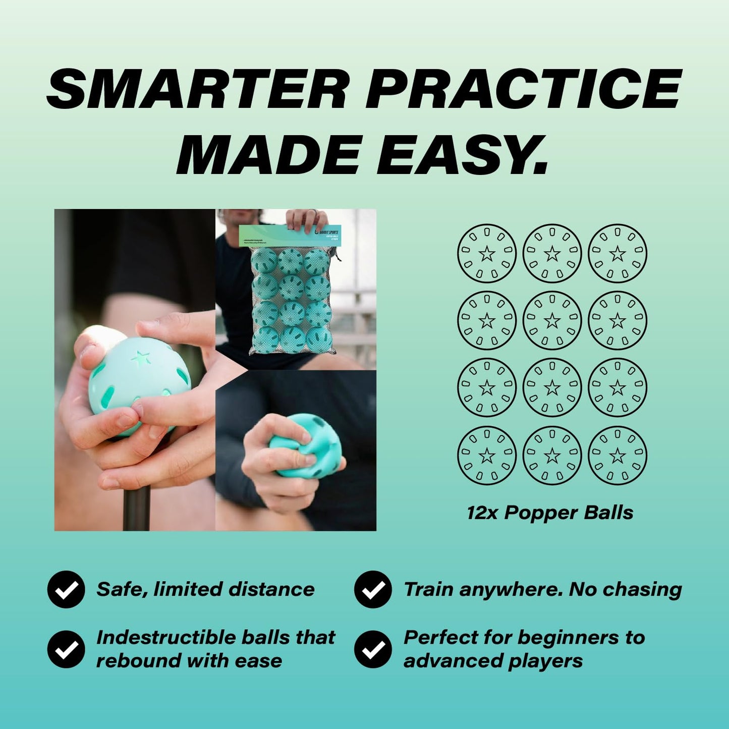 Bandit Sports Tee Popper Plastic Baseballs, Made of Impact-Resistant and Rebounding Material, Perfect Practice Baseballs for Baseball & Hitting Ball Training (12 Count, Popper Balls)
