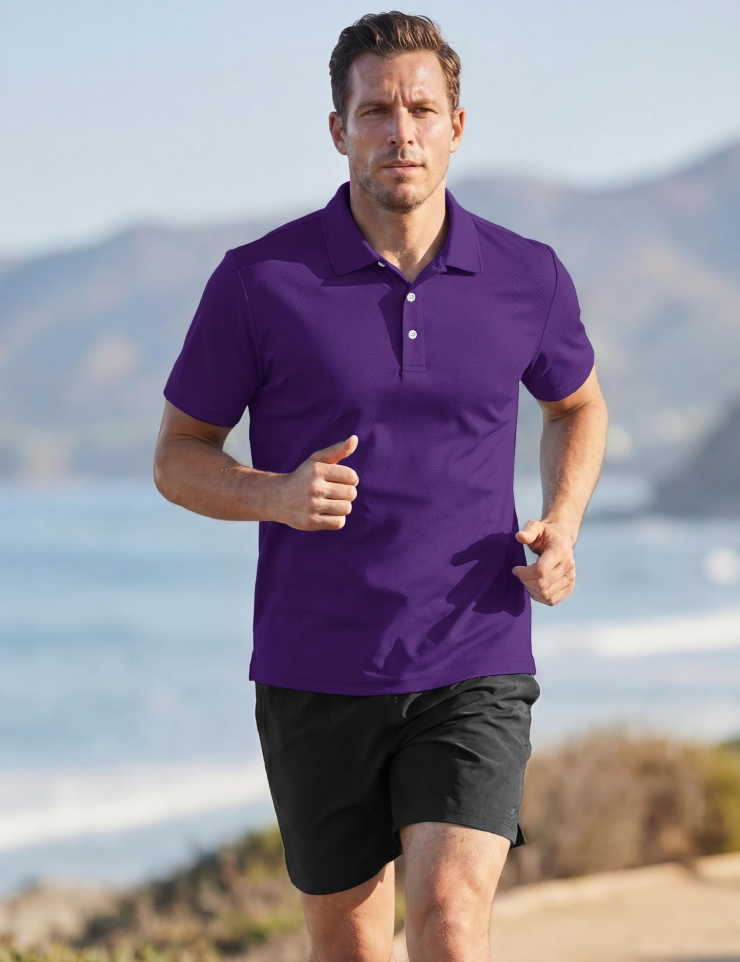 TACVASEN Mens Golf Shirt Dry Fit Mens Polo Shirts Short Sleeve Performance Golf Polos for Men with Collar Work Shirts Purple, XL
