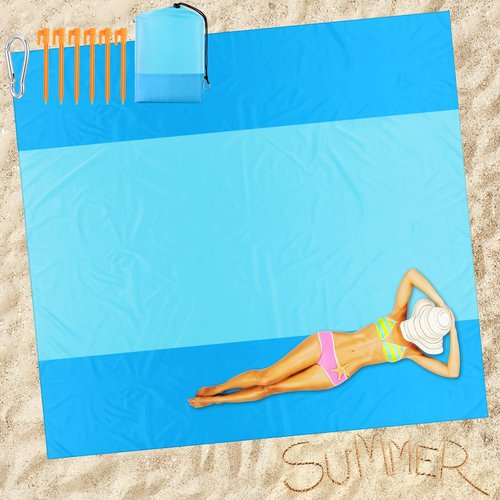 Drydiet 10 x 9 ft Beach Blanket Sandproof Waterproof Extra Large Beach Mat for 2-8 Adults Quick Drying Outdoor Picnic Blanket Lightweight Oversized Sand Free Mat for Travel Camping Hiking(Blue Cyan)