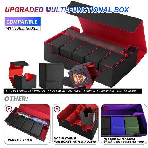 Scimi Premium Trading Card Storage Case TCG Deck Box Holds 800+ Sleeved Cards for MTG, YuGiOh, Uno, Sport with Strong Magnet Closure (Black & Red)