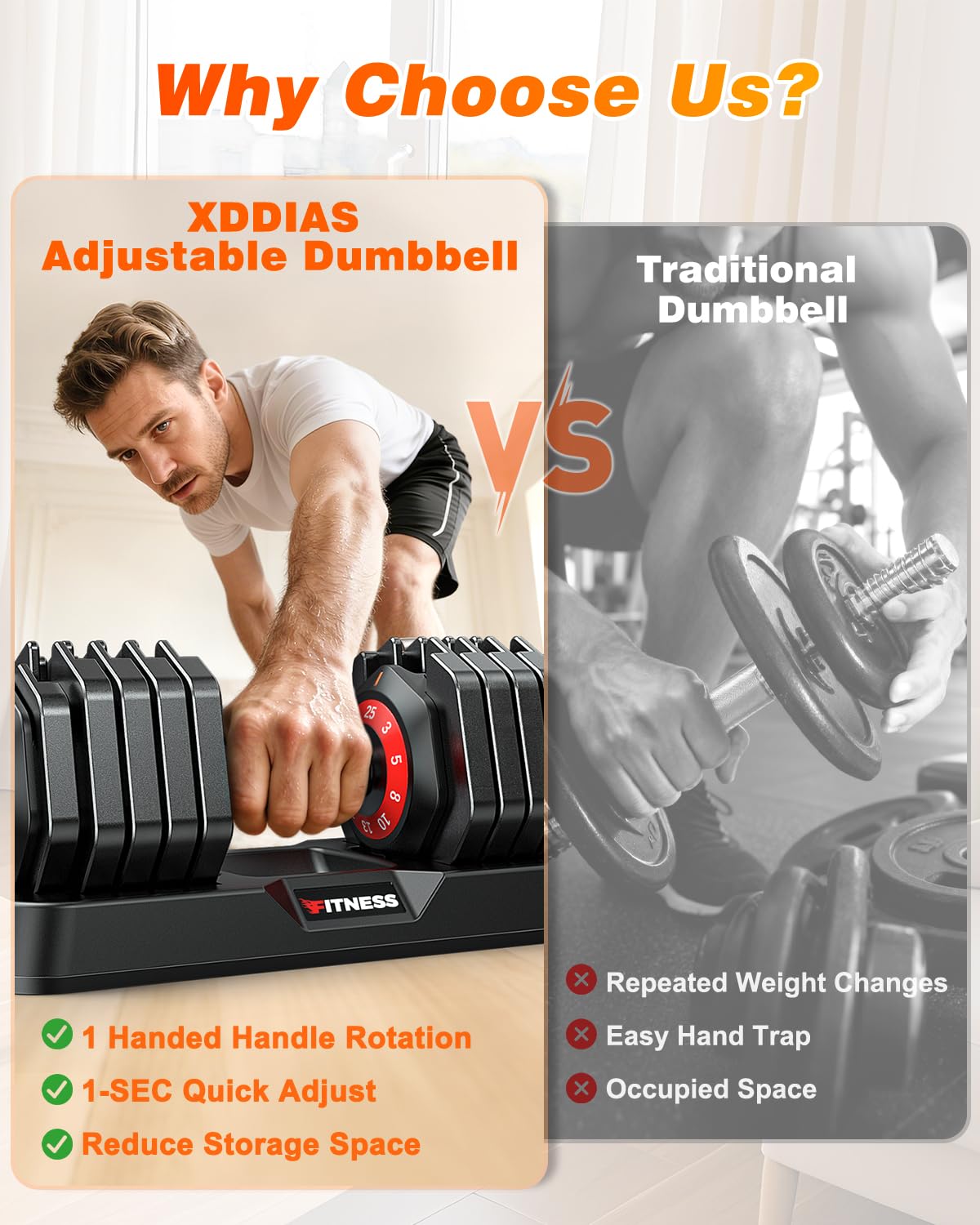 XDDIAS Adjustable Dumbbell Set for Home Gym Workout (25LB Pair)