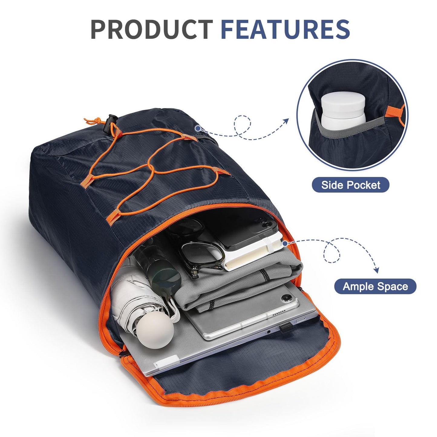 SUIKIHUM 20L Hiking-Daypack Lightweight Foldable Travel Packable Backpack for Camping Cycling Outdoor, Navy Blue