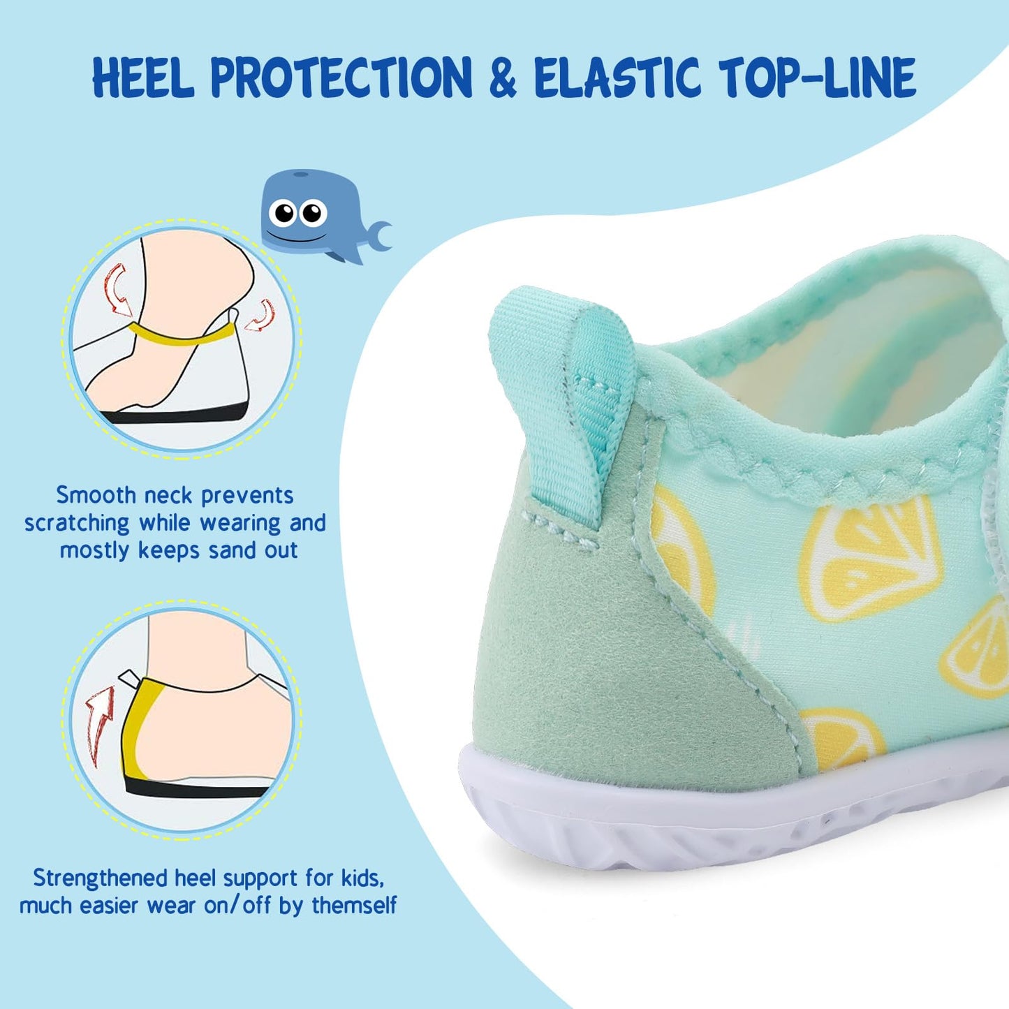 LeIsfIt Boys Girls Water Shoes Kids Aqua Socks Toddler Quick-Dry Swimming Shoes Non-Slip Summer Shoe for Beach Pool Surf, Green Lemon, 10 Toddler