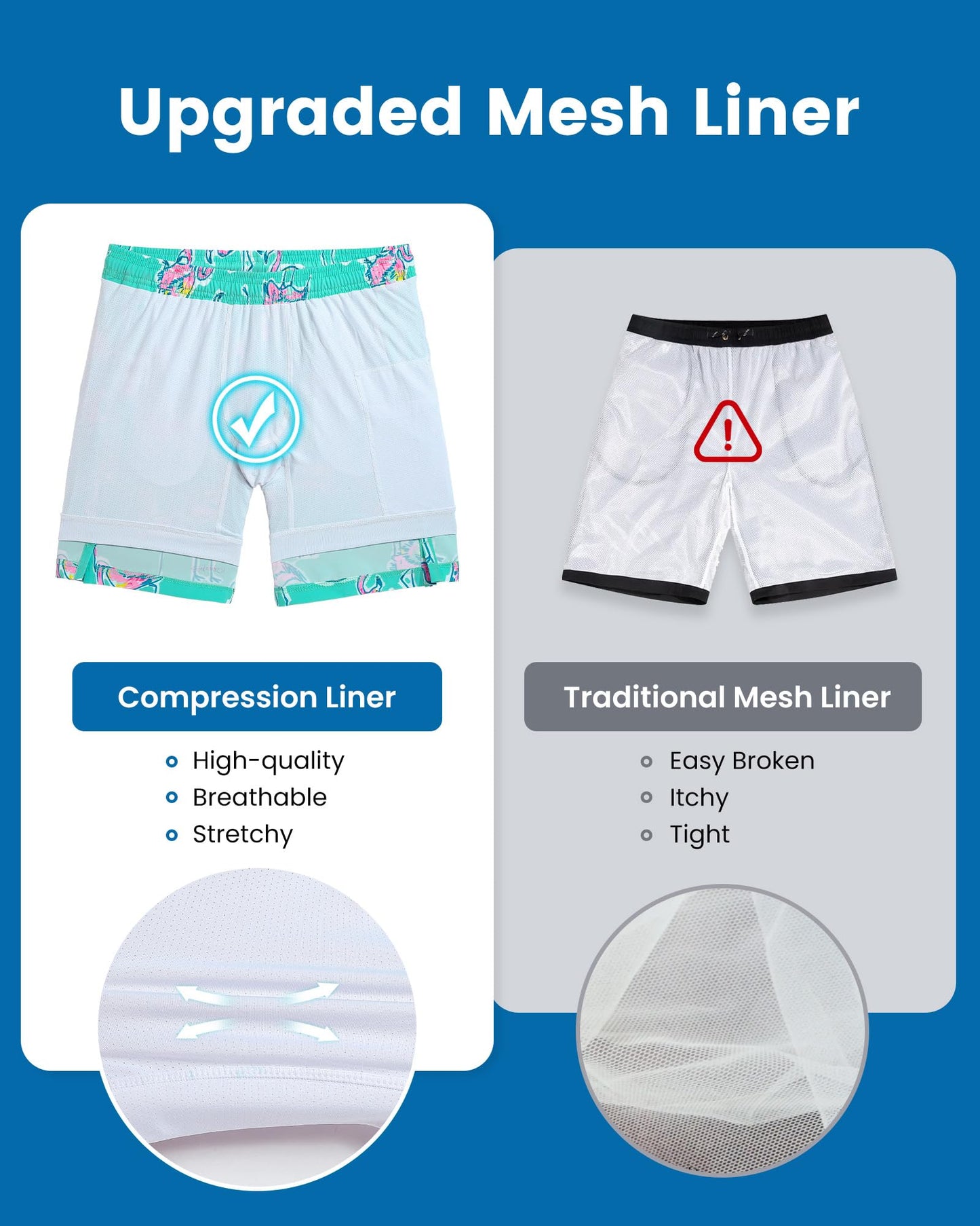 maamgic Mens Swim Trunks with Compression Liner 7 Inch Inseam Mens Bathing Suit Quick Dry Swimming Trunks Swimsuit Flamingo Green and White XX-Large