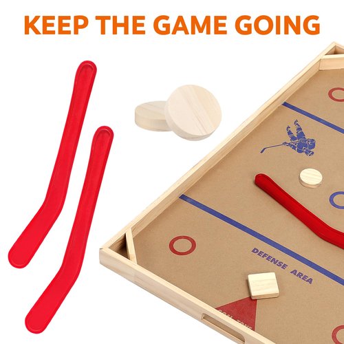 Soulchen 2 Sets Replacement Hockey Sticks and Pucks for Classic Wooden Tabletop Games Hockey Game Knock Slap Shot Extra Accessories for Family Adults Kids Children