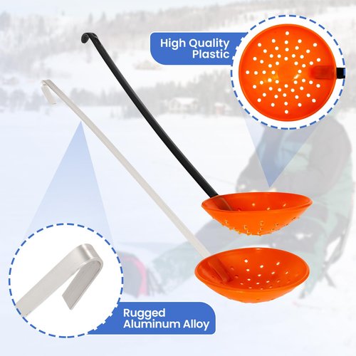 Yiju Ice Fishing Scoop Scoop Ice Slush Scoop with Aluminum Handle Winter Outdoor Fishing Shovel, black orange red
