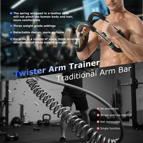Twister Arm Trainer, 60-100lb Adjustable Chest Workout Equipment, Portable Power Twister Bar, Detachable Design, Arm Trainer for Men, Chest Trainer for Men, Shoulder Muscle Training, Fitness Anywhere