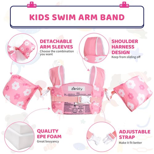 Zeraty Puddle Jumper Toddler Swim Vest for Kids, Toddler Floaties 2-3-4-5-6, Puddle Jumper 25-30-50-66 lbs Detachable Pool Float Kids and Arm Floaties Water Wing Boys and Girls