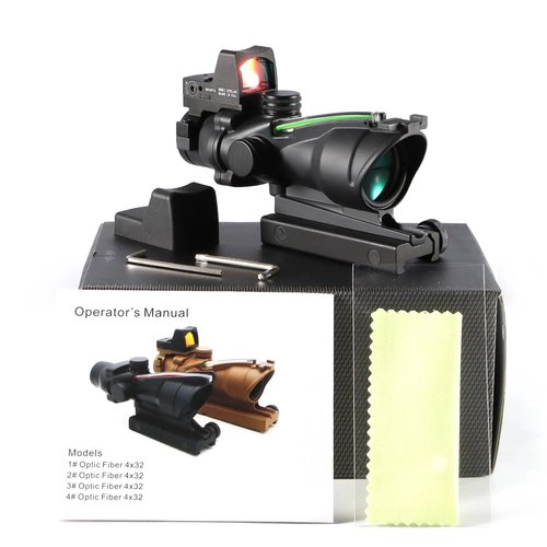 SYBESTE Adjustable 4x32 Red Dot Scope with 1x-4x Magnification, 20mm Rail Mount for Glock, Hunting & Tactical Use (Red Aiming Point)