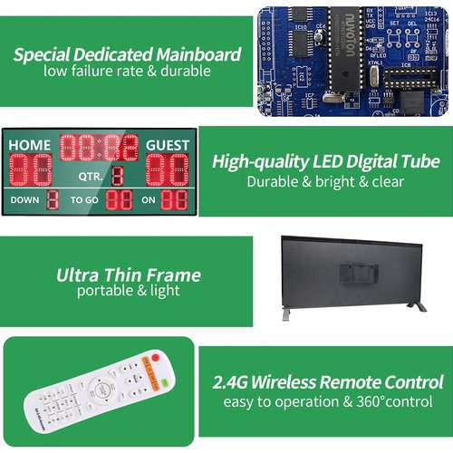 YZ LED Wireless Football Scoreboard, Electronic Scoreboard with Remote, Digital Scoreboard Football Score Keeper for Outdoor/Football Training/American Football Games/Rugby Ball