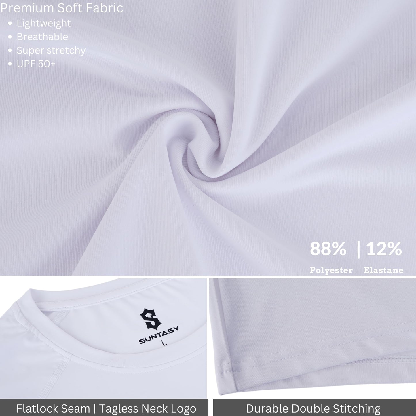 SUNTASY Men's Long Sleeve UPF 50+ Sun Protection T-Shirt Quick Dry Lightweight Fishing Running Rash Guard White
